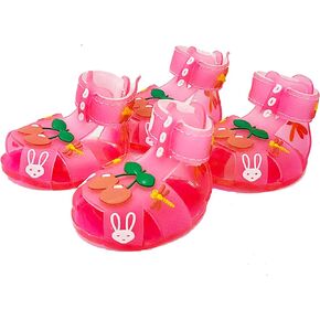 Cute Summer Dog Shoes Sweet Cherry Puppy Sandals Pet Jelly Shoes Flats, Dog Booties Paw Protector for Summer Hot Pavement (Candy PINK, 2: 1.89''x1.50''(Length*Width))