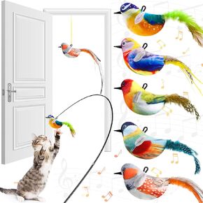 5 Pcs Squeak Real Birds Interactive Cat Toys with Catnip,for Indoor Cats, with Chirping Birds Electronic Sound and Feather for Indoor Kitty Exercise
