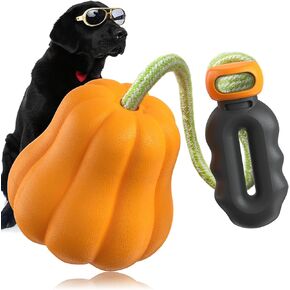 iFur Dog Pumpkin Fetch Toy, Interactive Tug of War Dog Toy, Boredom and Stimulating Chew Toys for Dogs, Tough Indoor/Outdoor Rope Enrichment Toy for Small Medium Large Breed (Fetch)