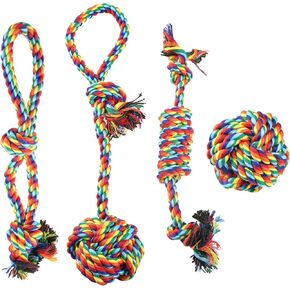 KIRTI Dog Chew Toys Rope - Durable Rope Puppy Chew Toys Animal Shape Washable Cotton Rope Toys Set for Small Dog Puppy Pet(4 Packs/Set)