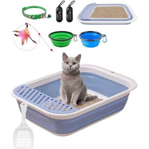 BNOSDM 8 Pcs Small Kitten Collapsible Litter Box Low Entry for Travel Set, Litter Boxes for Senior Cats, Foldable Cat Toilet, Open Small Litter Pan for Kittens (Blue) in Saudi Arabia