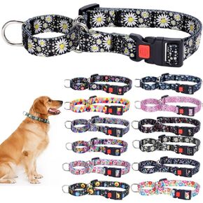 Weimostar Martingale Dog Collar with Quick Release Buckle Adjustable Trianing Soft Nylon Puppy Collars for Medium Dogs Girl Boy Pets Daisy Black White M