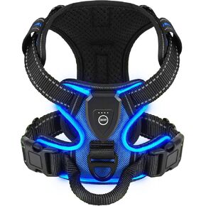 Light Up Dog Harness - LED Dog Harness Rechargeable for Night Walking, Three Lighting Modes, Flashing for More Than 20 Hours, Oxford Cloth(Blue/Medium)