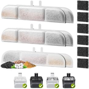 6 Packs Replacement Filters for 84oz/2.5L Fursink Wireless Pet Water Fountain, ZEKIRY Cat Water Fountain Filter, Triple Filtration Pet Water Fountain Filter Replacement(6 Filters & 6 Sponges)