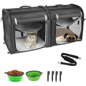 2-in-1 Pet Carrier for Small Dogs Cats Portable Dog Carrier for 2 Dogs Double Cat Carrier for Travel with Litter Box, Pet Kennel Shelter Crates in Kuwait