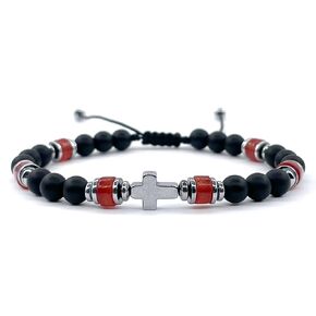 Handcrafted Hematite Cross Bracelet with Onyx and Spectrolite Stones - Unique Men's Jewelry with Meticulous Detailing (Black Spectrolite)