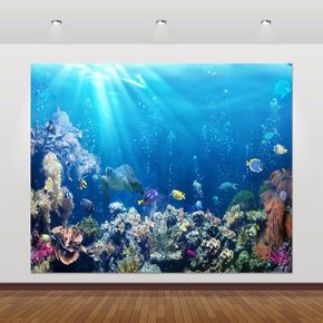 Under The Sea Backdrop 10x8ft Ocean Seabed Underwater World Turtle Coral Reef Deep Sea Photography Background Marine Aquarium Backdrops Banner Decorations