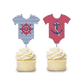 Nautical Baby Shower Cupcake Toppers 12 pcs - Onesie Cake Picks, Baby Shower, Birthday Party Decorations Supplies, Sailor Themed