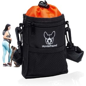 Dog Treat Pouch Bag for Training Dogs | Small Fanny Pack for Treats, Kibble, Toys with 4 Ways to Wear | Orange Treat Holder (5.5 x 4.3 x 1.6 inches)
