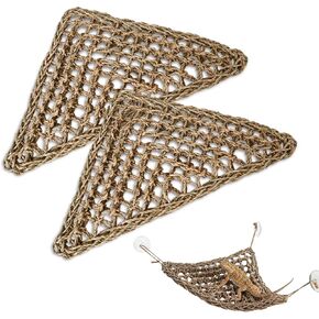 Reptile Hammock Corner Triangle 2 PCS,100% Natural Seagrass Fiber,Bearded Dragon Tank Accessories Habitat Decor for Lizard,Anoles,Iguanas,Chameleon and Hermit Crabs