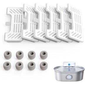 uahpet 6 Pack Replacement Filters & 8 Pack Replacement Filter Sponges for Stainless Steel Pet Fountain Pro (with water level window version), water fountain is not included