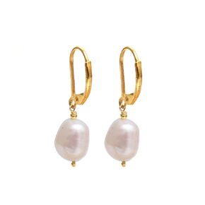 Pearl Drop Earring for Women, Natural Freshwater Pearls, Dangling Earrings, 14k Gold Plated 925 Silver Leveback, Gift for Her, 1-1.25 inches Long (White Shell Pearl)