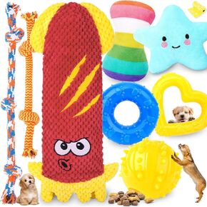 Puppy Toys for Teething, 9 Pack Interactive Dog Toys for Small Dogs, Puppy Chew Toys with Rope Toys, Treat Ball and Cute Squeaky Toys, Hold a Bottle