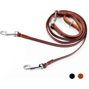 Leather Dog Leash, Genuine Leather Leash for 2 Dogs Heavy Duty Durable Stylish Double Dog Leash for Pet Walking and Training for Large Medium Small Dog Black 47x0.8 inch (Brown)
