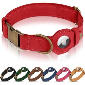 AirTag Dog Collar - Genuine Leather Dog Collar with Apple AirTag Holder and Metal Buckle - Smart GPS Tracking Pet Collars for Small Medium Large Dogs Puppy (Light Brown, L, 17"-21" Neck Fit)