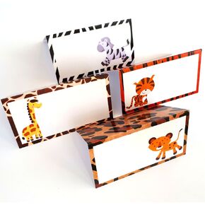 Jungle Safari Animals Place Tent Cards by Adore By Nat - Boy Girl Party Birthday Baby Shower Party - Set of 12