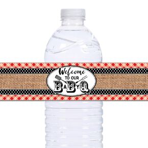 21 BBQ Baby Q Shower Waterproof Self Adhesive Water Bottle Labels - Red