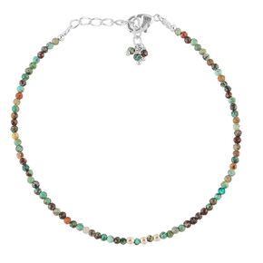 Thecraftman Natural Tibetan Turquoise Beads Bracelet, Handmade Jewelry, Sliver Plated Chain, 2.4-2.5 mm Beads With 7 +1 Inch Adjustable Chain