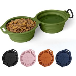 Pup Culture Dual Collapsible Dog Bowls | Silicone Travel Water Bowl for Dogs | Food Grade, No Plastic Rim, Portable Dog Bowl for Food and Water - Easy to Clean | BPA Free and Safe for Your Pup-Pink