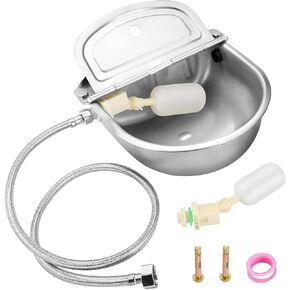 MAOPINER Stainless Steel Automatic Water Bowl Dispenser, Dog Drinking Water Bowl, Water Trough Waterer Dispenser for Livestock, Self-Filling Trough with Float Valves and Pipe Hose (Without Drain Hole)