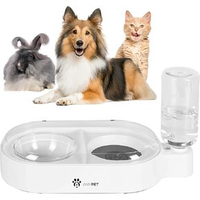 2-in-1 Gravity Water Bowl and Food Bowl, Anti-Spill Raised Sides, Anti-Slip Base, Pet Automatic Water Dispenser with Detachable Bowl and 500ml Water Bottle