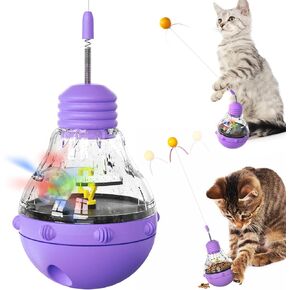 Cat Treat Toy for Indoor Cats,Food Toys Interactive Spinning Funny Cat Food Puzzle Toys with Ball Bulb Cat Self Play Treat Dispenser Toys(Yellow)