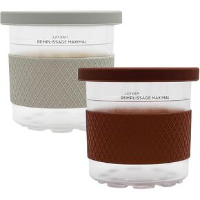 Ice Creami Pints 2 Pack silica gel lid with sleeve, Compatible with Ninja NC301, NC300, NC290, NC299AMZ, CN305A & CN301CO Series Creami Ice Cream Makers, Genuine Ninja Pint, Color Lids(orange/purple)