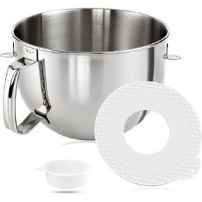 6 QT Stainless Steel Mixer Bowl & Mixer Bowl Lid Cover for KitchenAid Bowl-Lift Mixer, Kitchen Aid Mixing Bowl Replacement for 6 Quart Lift Mixer with Bigger Handle, Dishwasher Safe