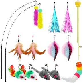 ألعاب ريش القطط التفاعلية، مجموعة عصا تحفيز القطط وألعاب باب القطط المعلقة مع 13 قطعة من ألعاب ريش القطط البديلة الفئران، ألعاب القطط ألعاب القطط الصغيرة للداخل in Kuwait