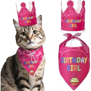 Cat Birthday Decorations - Cat Birthday Hat, Crown and Cat Birthday Bandana Boy, Kitten, Cat Birthday Gift, Outfit, Happy Cat Party Decor, Cat Products, Blue