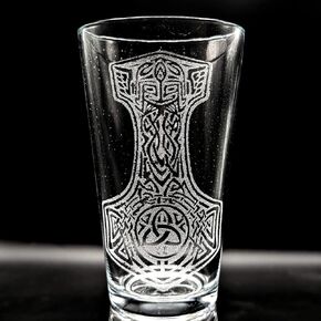 MJOLNIR HAMMER Engraved Beer Pint Glass | Inspired by Vikings & Norse Mythology | Great Gift Idea! in Kuwait