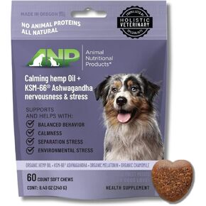 ANP Premium Organic Hemp Oil Calming Chews for Dogs - No Animal Proteins Separation Anxiety & Stress Relief - Clinically Studied KSM-66® Ashwagandha - Promotes Relaxation, Improves Sleep - Made in USA