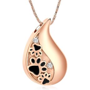 Yinplsmemory Pet Paw Print Teardrop Urn Necklace for Ashes for Dog/Cat Ashes Keepsake Memorial Pet Cremation Jewelry