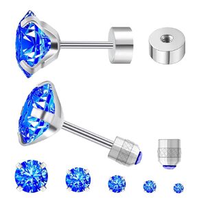 5 Pairs Flat Back Stud Earrings for Women, Trendy Cartilage Earring, Hypoallergenic Titanium Earrings Set, Cubic Zirconia Flatback Ear Rings Non Tarnish ((3mm~7mm) x1, Black Gem(Gold Color))