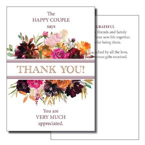 Pre-written Wedding Thank You Cards - 50 Floral Post Cards - Fall Wedding from Kards by Kaylee