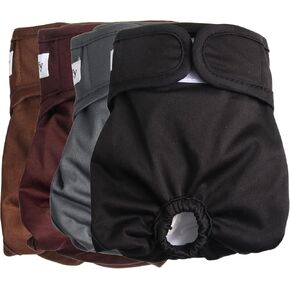 Vecomfy Reusable Female Dog Diapers for Medium Dogs,(4 Pack) Easy Absorbent Large Doggie Diapers for Peeing,in Heat,Doggie Period Panties,Dark Colors,L