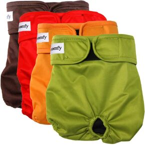 Vecomfy Reusable Female Dog Diapers for Medium Dogs,(4 Pack) Easy Absorbent Large Doggie Diapers for Peeing,in Heat,Doggie Period Panties,Dark Colors,L