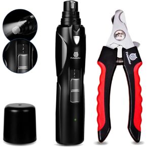 Dog Nail Grinder, Dog Nail Trimmers and Clippers Kit, 2-Speed and LED Light, Powerful Touch-Switch, Quiet and Low-Vibration Pet Nail Trimmers for Large Dogs, Medium, Small Dogs Cats Pets