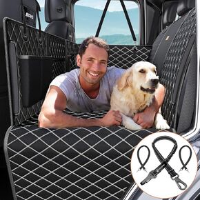 Back Seat Extender for Dogs, Waterproof Dog Car Seat Cover with Hard Bottom, Supports up to 380lbs, Dog Hammock for Car with Non-Slip Surface, Seat Extender with Storage and Mesh Window for SUV, Truck