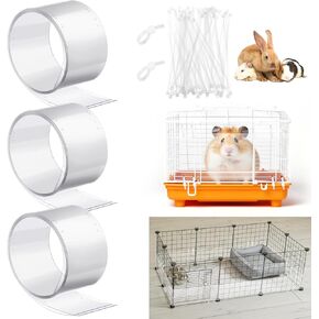 3 Pcs 82.7 x 4.5 Inch Guinea Pig Cage Liner Clear Cuttable Critter Cage Liner with Pre Drilled Holes Urine Guard Extra Long Cage Liner with 150 Zip Ties for Rabbit Hamster Ferret Chinchilla