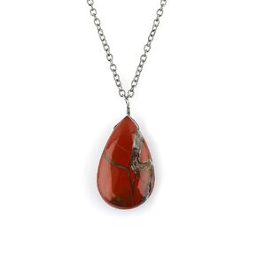 Natural Red Jasper Pear Cabochon Necklace, Gemstone Healing Crystals, Gift for Her, Birthstone Jewelry, 18 inch Black Plated Adjustable Chain
