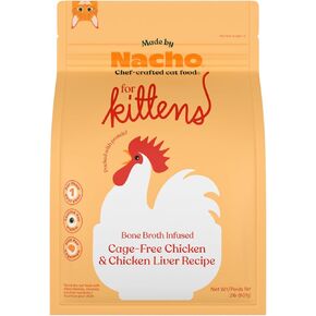 Made by Nacho Premium Dry Kibble Infused with Bone Broth 2lb bag Cat Food(Kitten Cage-Free Chicken and Chicken Liver)