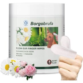 Dog Ear Finger Wipes, Pet Ear Cleaner Wipes Disposable Natural Ear Relief Cleaning Pads Finger Sleeves for Dog Cat Remove Earwax Odor Soothe Ear Itching and Infection, Cat Ear Wipes, 55 Pcs