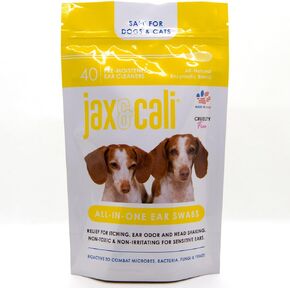 JAX & CALI All-in-One Ear Swabs for Dogs and Cats, All Natural Ear Cleaner for relief of Itching and Odor, for Healthy Ear Function, 40 Pre-Moistened Ear Cleaners