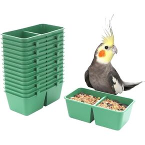 12 Pack Bird Plastic Feeder 2-in-1 Double Trough Bird Seed Food Feeding Dish for BIrd Cage Poultry Pigeon Parrot Parakeet Budgie