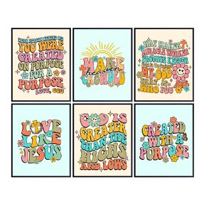 Christian Wall Decor for Girls - Religious Wall Art - Retro Preppy Room Decor - Christian Gifts - Kids Bedroom - spiritual Wall Decor - God Wall Decor - Positive Inspirational Quotes Wall Decor Poster