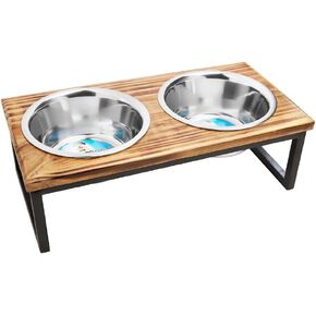 Elevated Dog/Cat Feeder with Bowls // Solid Wood Stand with Two Removable Stainless Steel Bowls // for Cats and Small, Medium, Large size Dogs (Large)