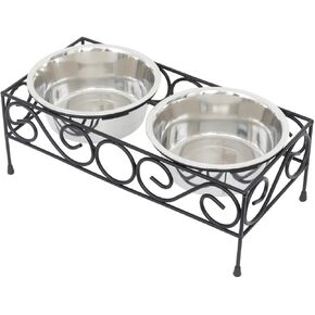 Iconicpet Elevated Wired Pet Double Diner with Stainless Steel Bowls for Dogs and Cats, Durable, Dishwasher Safe Bowls - Small, 16 Oz