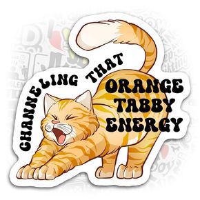 (2 Inches - Set 3Pcs) Orange Tabby Energy Sticker Cat Decal Pet Lovers, Cat Lover Sticker