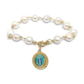 Miraculous Medal Freshwater Cultured Pearl Bracelet Virgen La Milagrosa